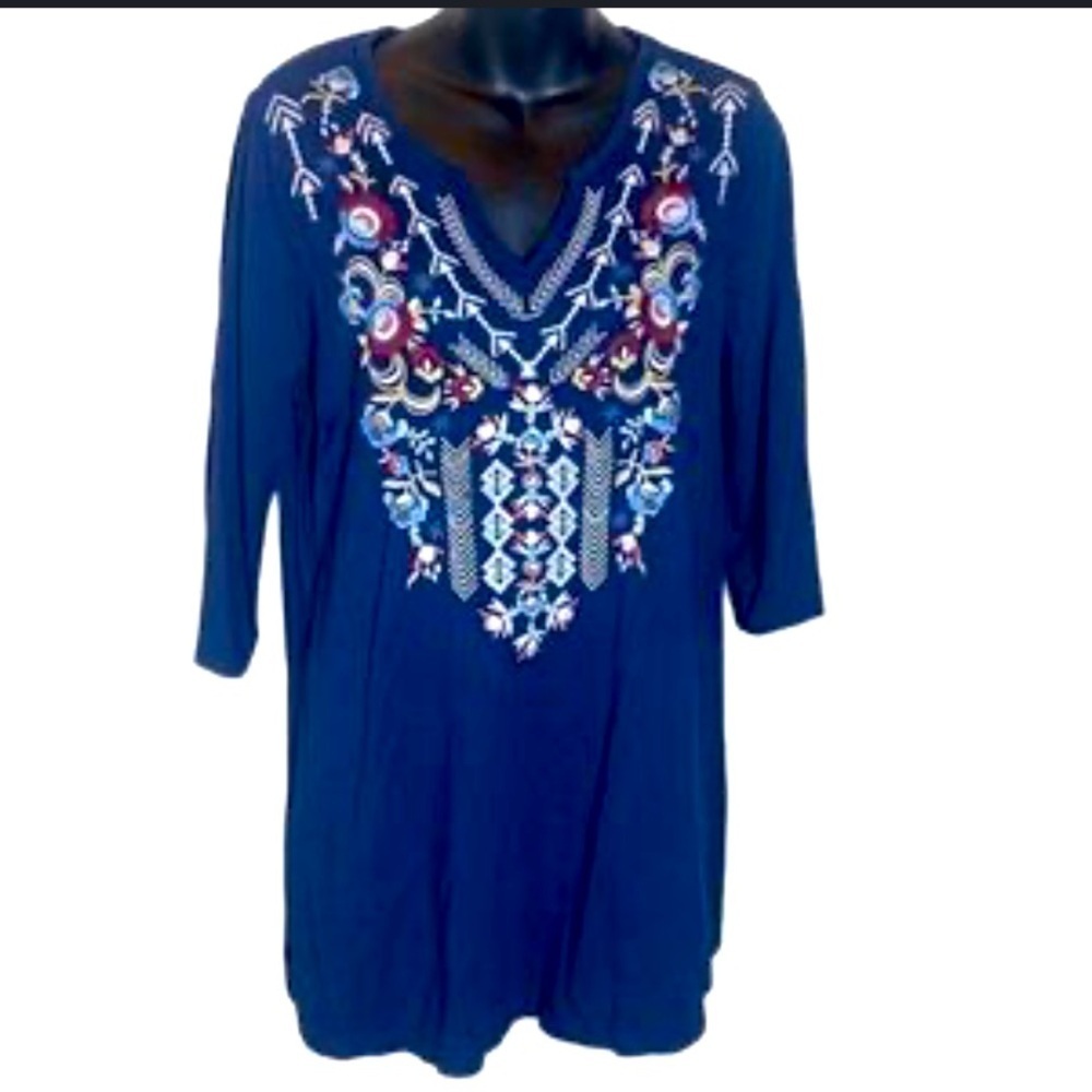 Johnny was workshop blue embroidered tunic floral boho casual summer v top $150